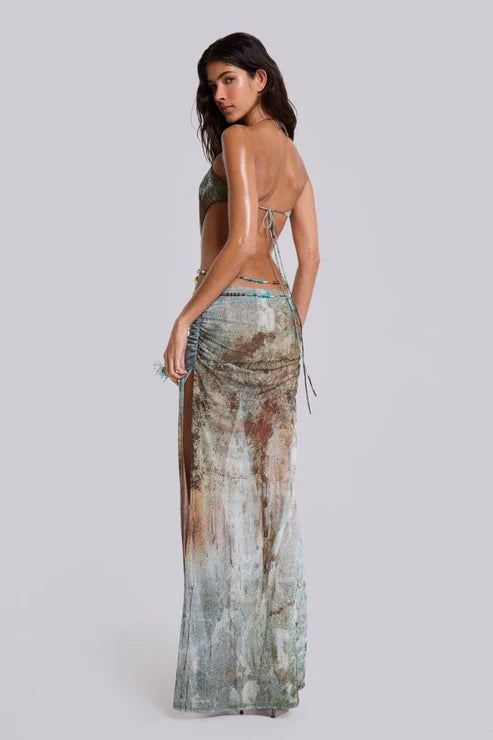 SHELL TRIM MAXI MESH DRESS