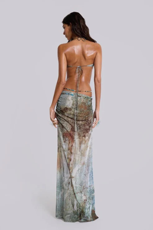 SHELL TRIM MAXI MESH DRESS