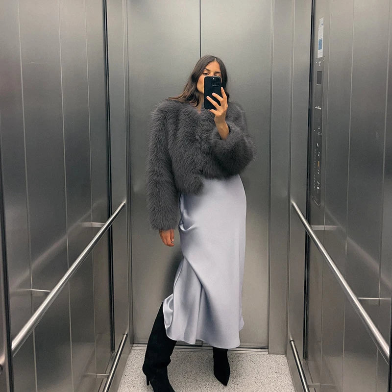 CROPPED FAUX FUR COAT