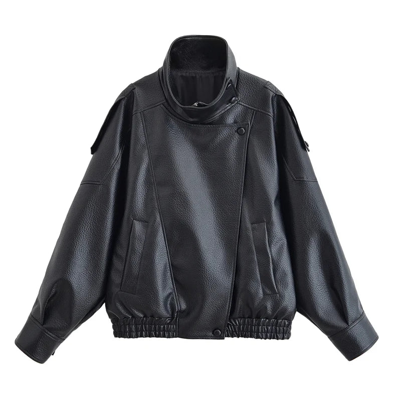 HIGH-NECKED LEATHER JACKET