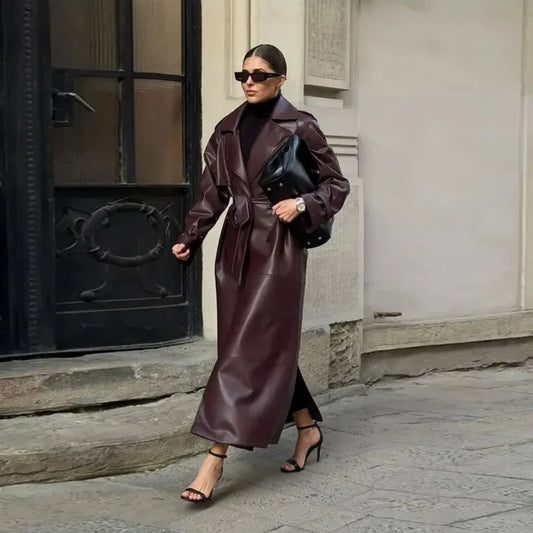 BORDEAUX LEATHER COAT