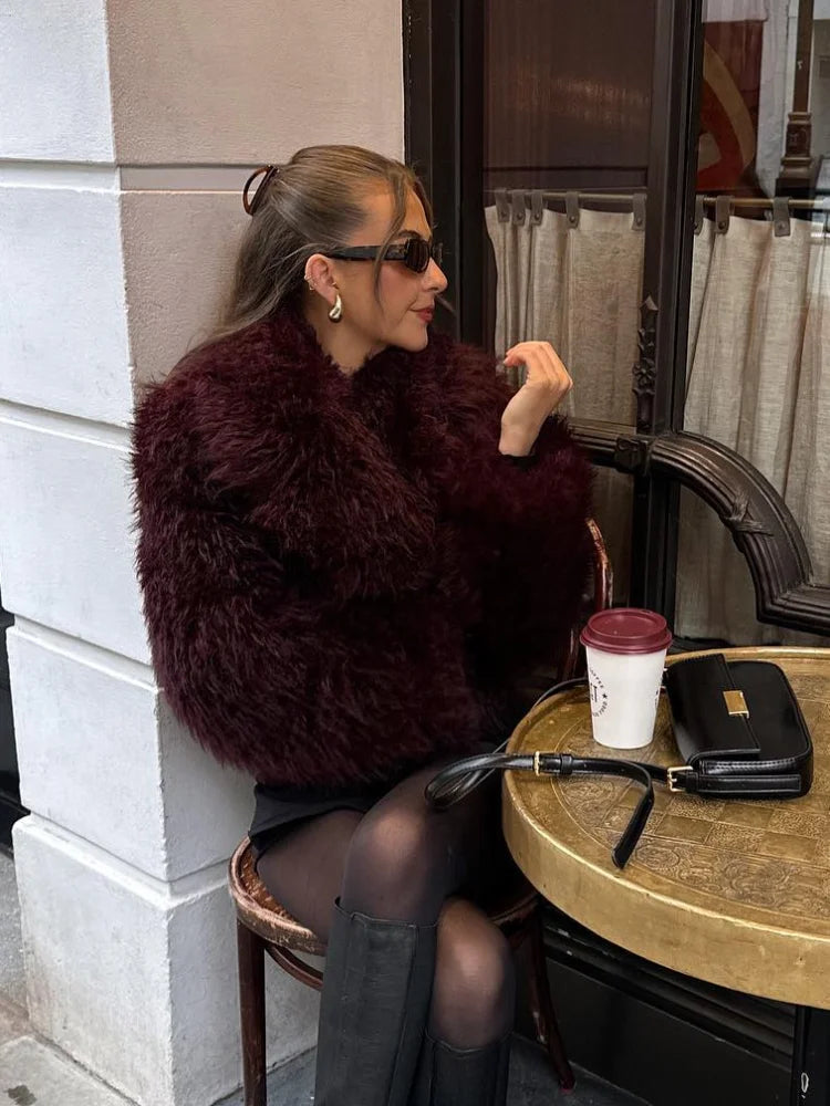 BORDEAUX FAUX FUR JACKET